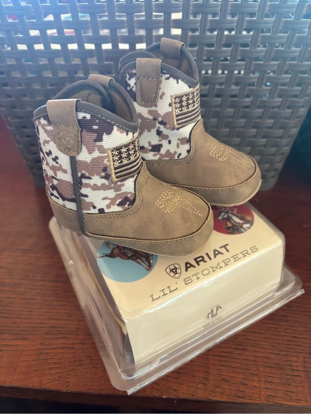 Ariat Brown and Camouflage Toddler Cowboy Boots - Patriot Infant Stompers